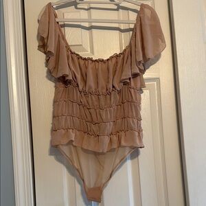 Free People Cream Off The Shoulder Flutter Sleeve Bodysuit